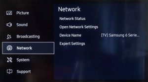 Setting screen for the Smart tv internet connection 