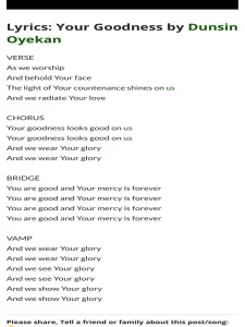 Lyrics for your goodness